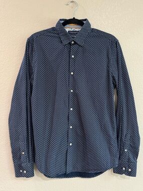Denim and Flowers Blue Mens Long Sleeve Button Down Dress Shirt Slim Fit Size S